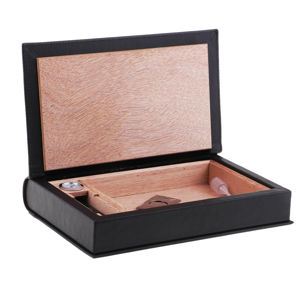 Desktop Cigar Humidor Case Storage Box with Cigar Hygrometer Cutter Knife