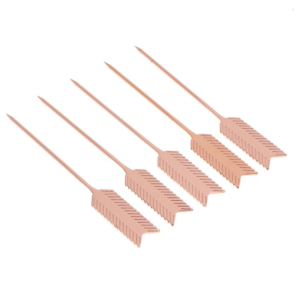 5Pieces Stainless Steel Cocktail Picks Martini Fruit Stick for Party Copper