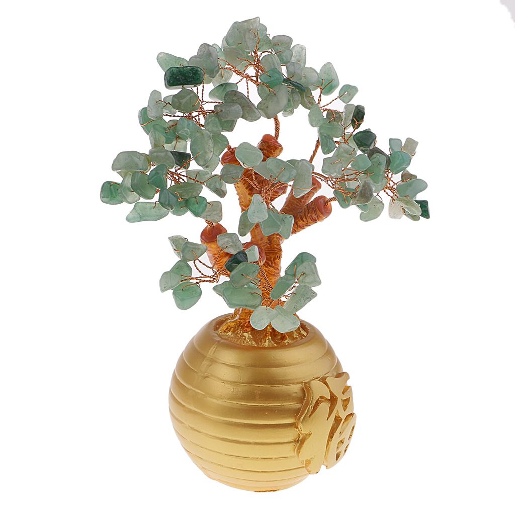 Wealth Lucky Money Tree Feng Shui Crystal Plastic Tree Home Decor Green