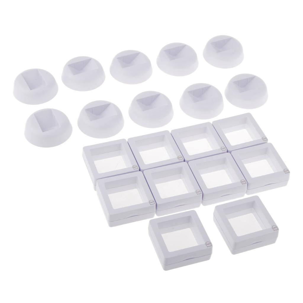 10pcs 3D Floating Coins Frame Rack Jewelry Display Stand Case Holder White