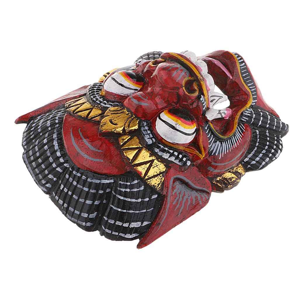 Collectibles Thailand Wooden Hand Carved Facial Mask Wall Hanging Art Red