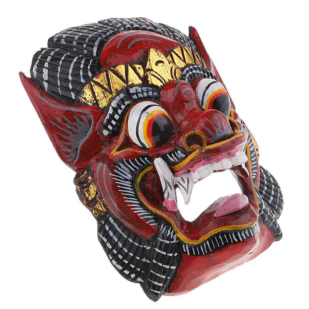 Collectibles Thailand Wooden Hand Carved Facial Mask Wall Hanging Art Red