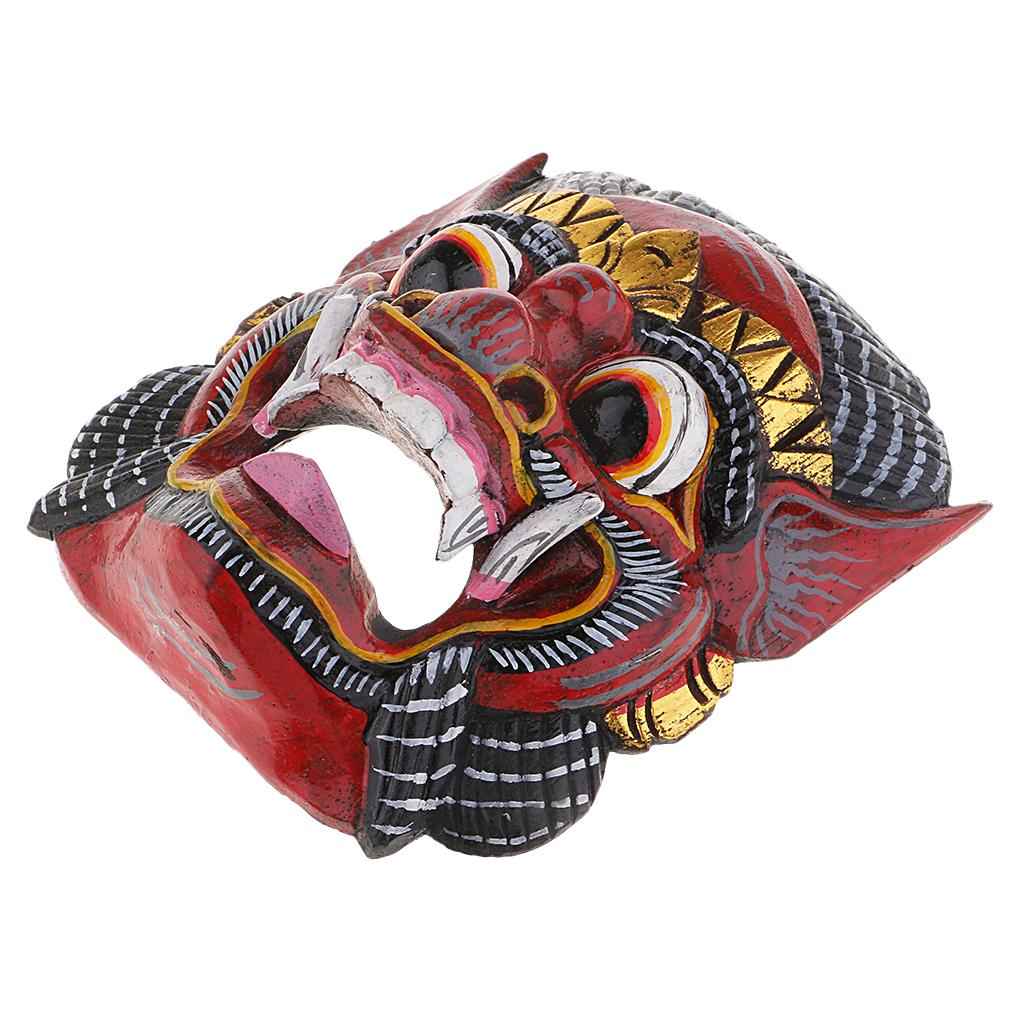 Collectibles Thailand Wooden Hand Carved Facial Mask Wall Hanging Art Red