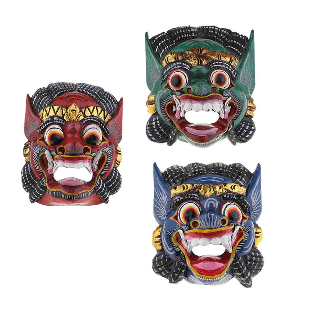 Collectibles Thailand Wooden Hand Carved Facial Mask Wall Hanging Art Red