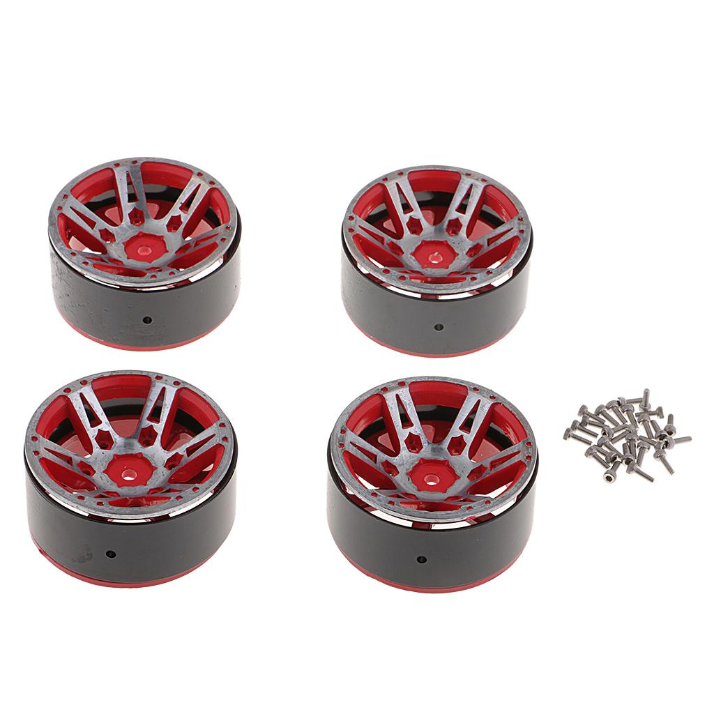 4-Pack Aluminum 1.9 Inch Beadlock Wheel Rims for 1/10 RC Rock Crawler Red