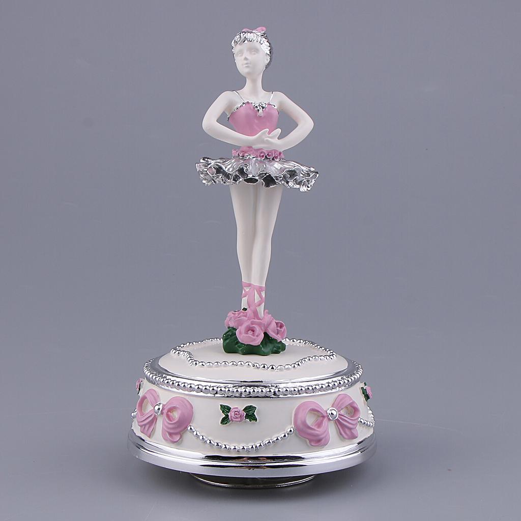Ballerina Rotate Music Box Collectible for Girl Birthay Wedding Gift Pink