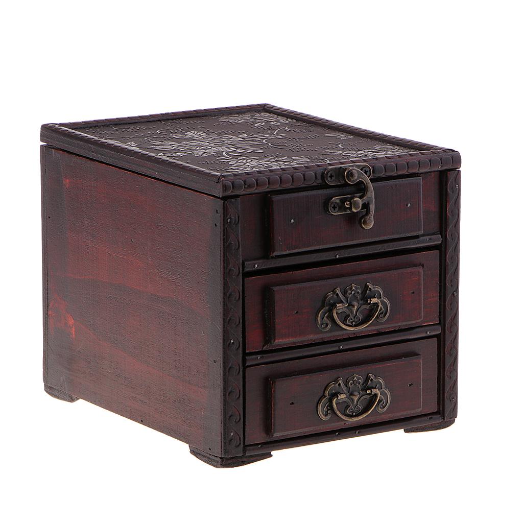 Vintage Wooden Jewelry Storage Box with Drawer Make-up Case Organizer