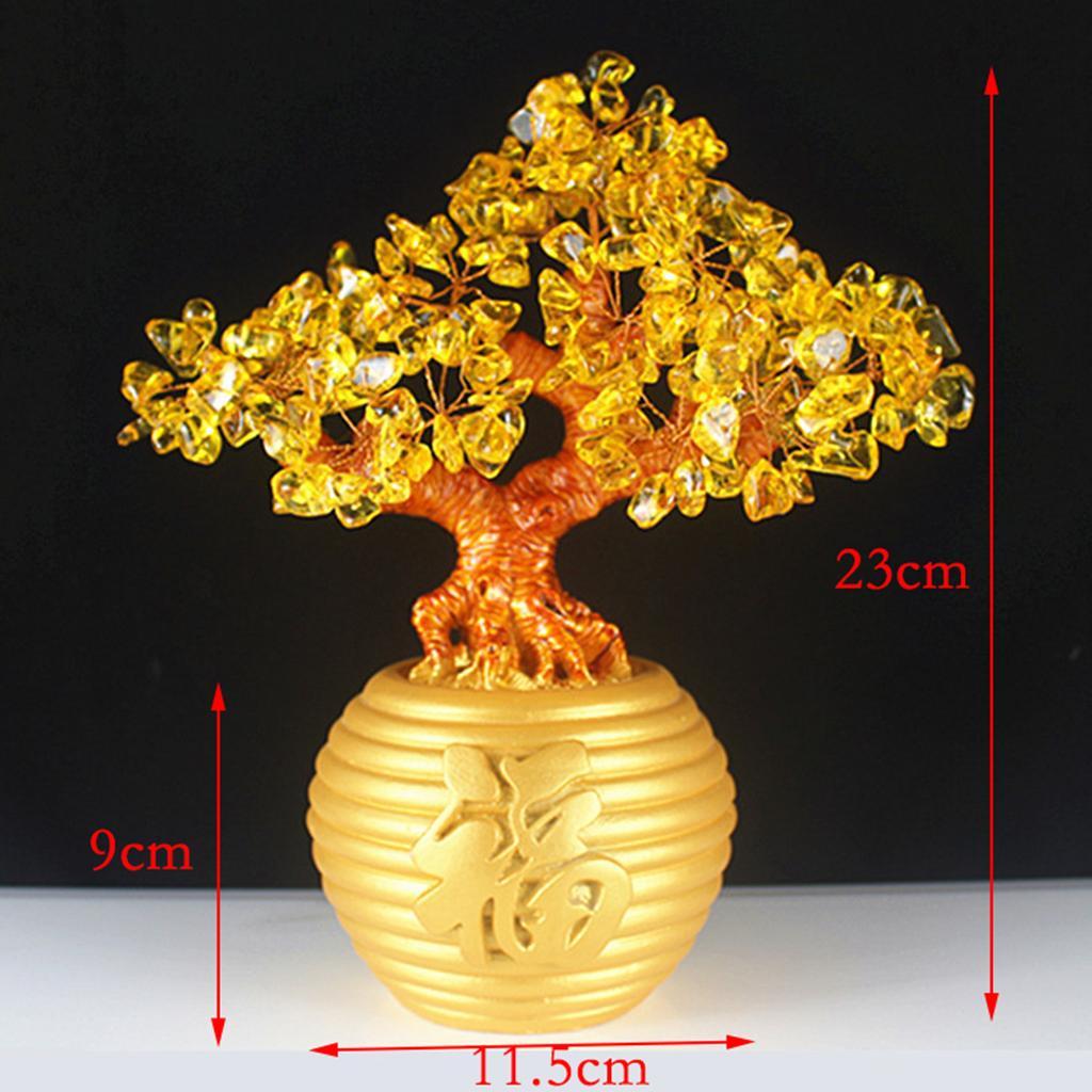 Mini Crystal Money Tree Bonsai Style Feng Shui Tree Home Decor Yellow