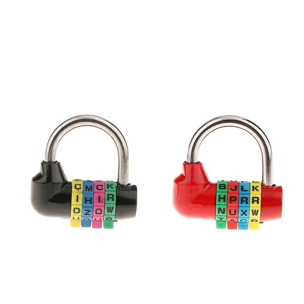 4 Digit Dial Letter Combination Padlock Travel Luggage Suitcase Lock Black