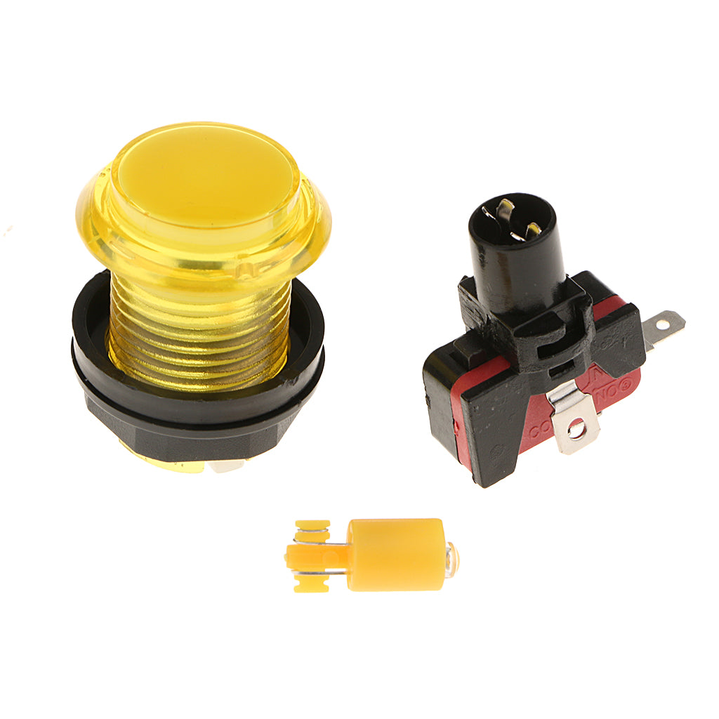 32mm Round Game Machine Arcade Push Button LED Illuminated & Switch DC12V Yellow