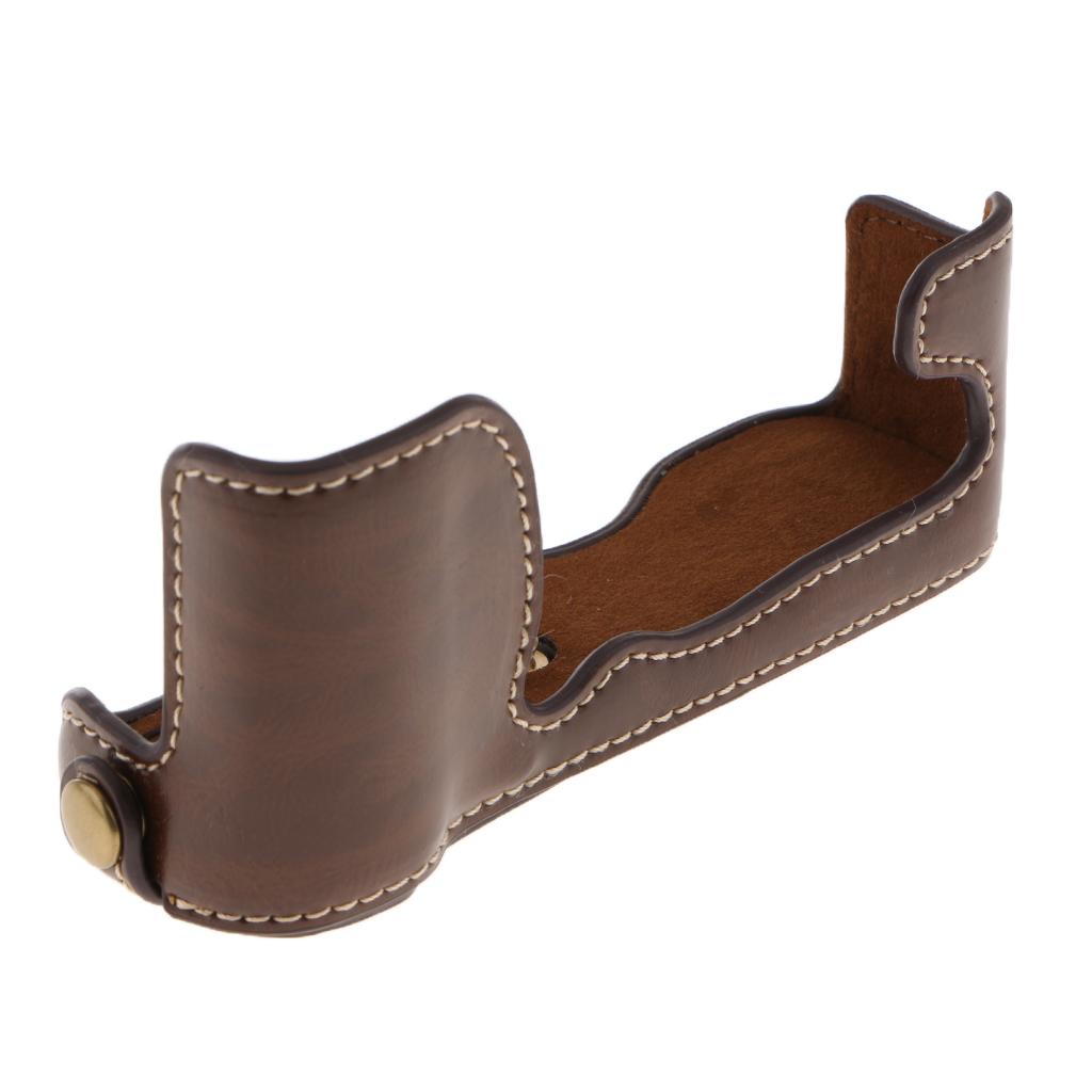 PU Leather Camera Bag Half Body Set Case Cover for Fujifilm X-A5 XA5 Coffee