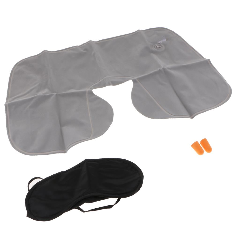 Inflatable U Shaped Neck Pillow Travelling Car Air Head Rest Cushion-Grey