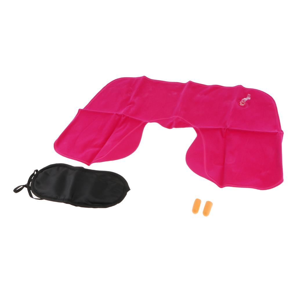 Inflatable U Shaped Neck Pillow Travel Car Air Head Rest Cushion-Rose Red