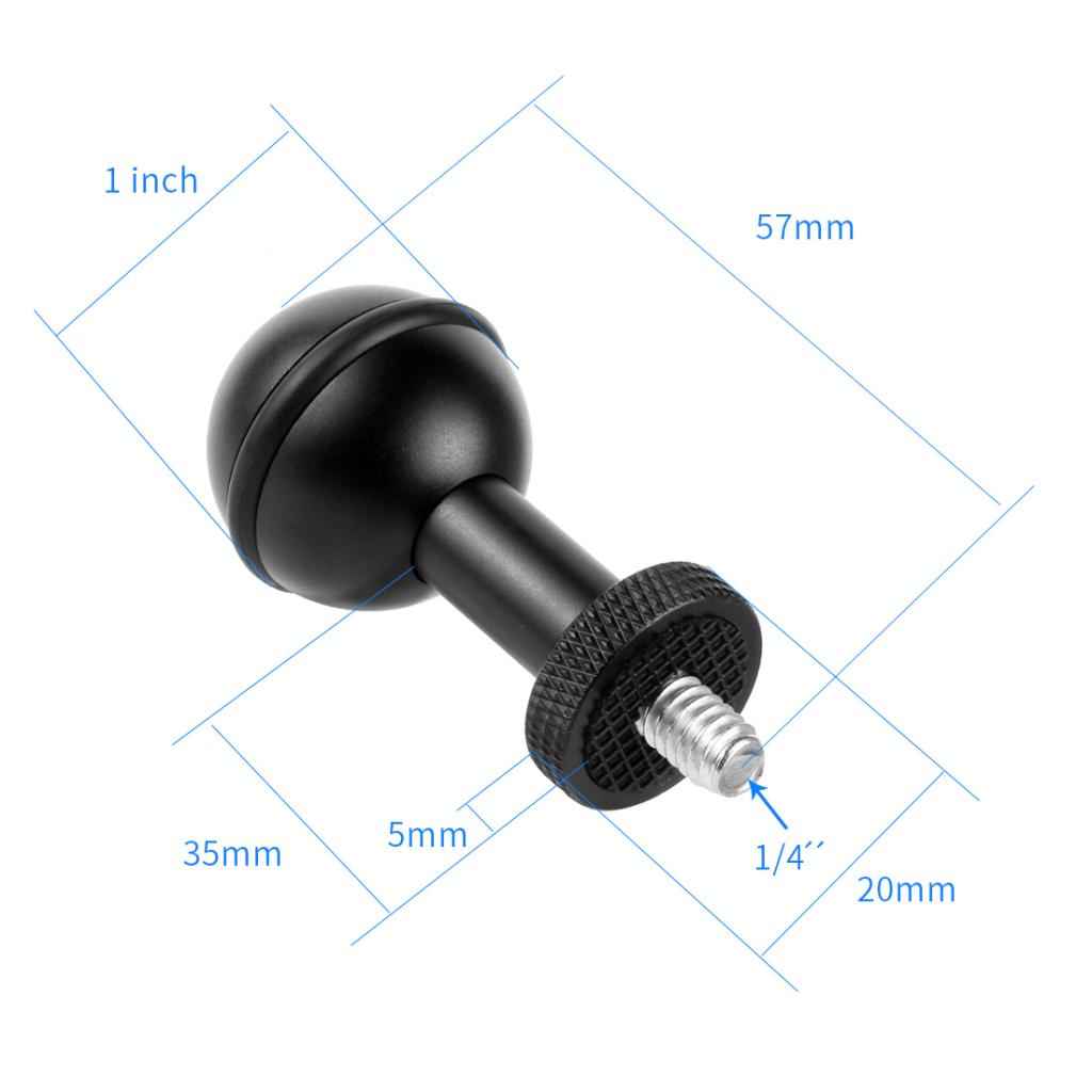Aluminum 1 Inch Ball Head Diving Photography Bracket 1/4" Screw for Gopro