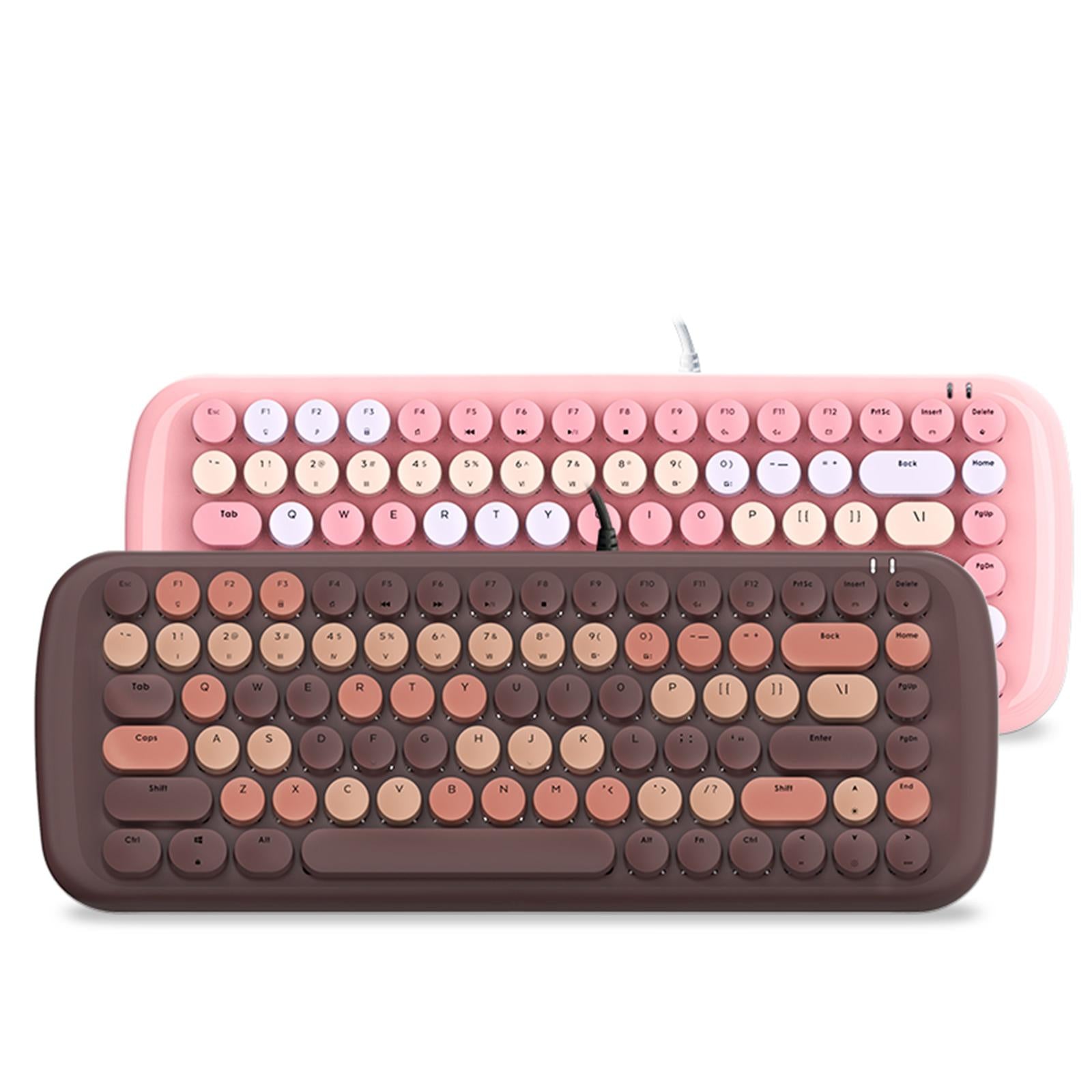 Colorful USB Wired Mechanical Keyboard 84 keys Retro Round Keycaps w/Backlit Coffee Mixed