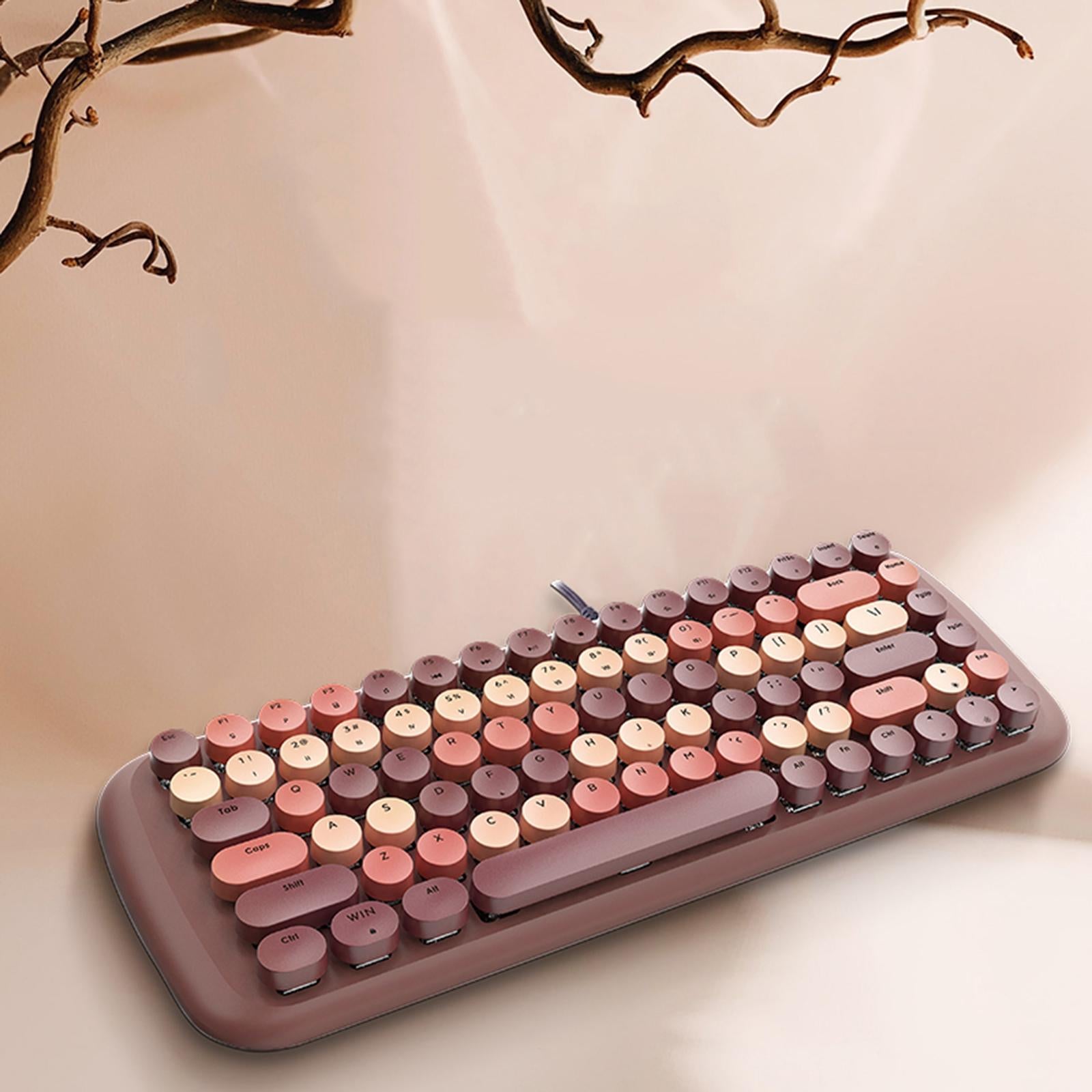 Colorful USB Wired Mechanical Keyboard 84 keys Retro Round Keycaps w/Backlit Coffee Mixed