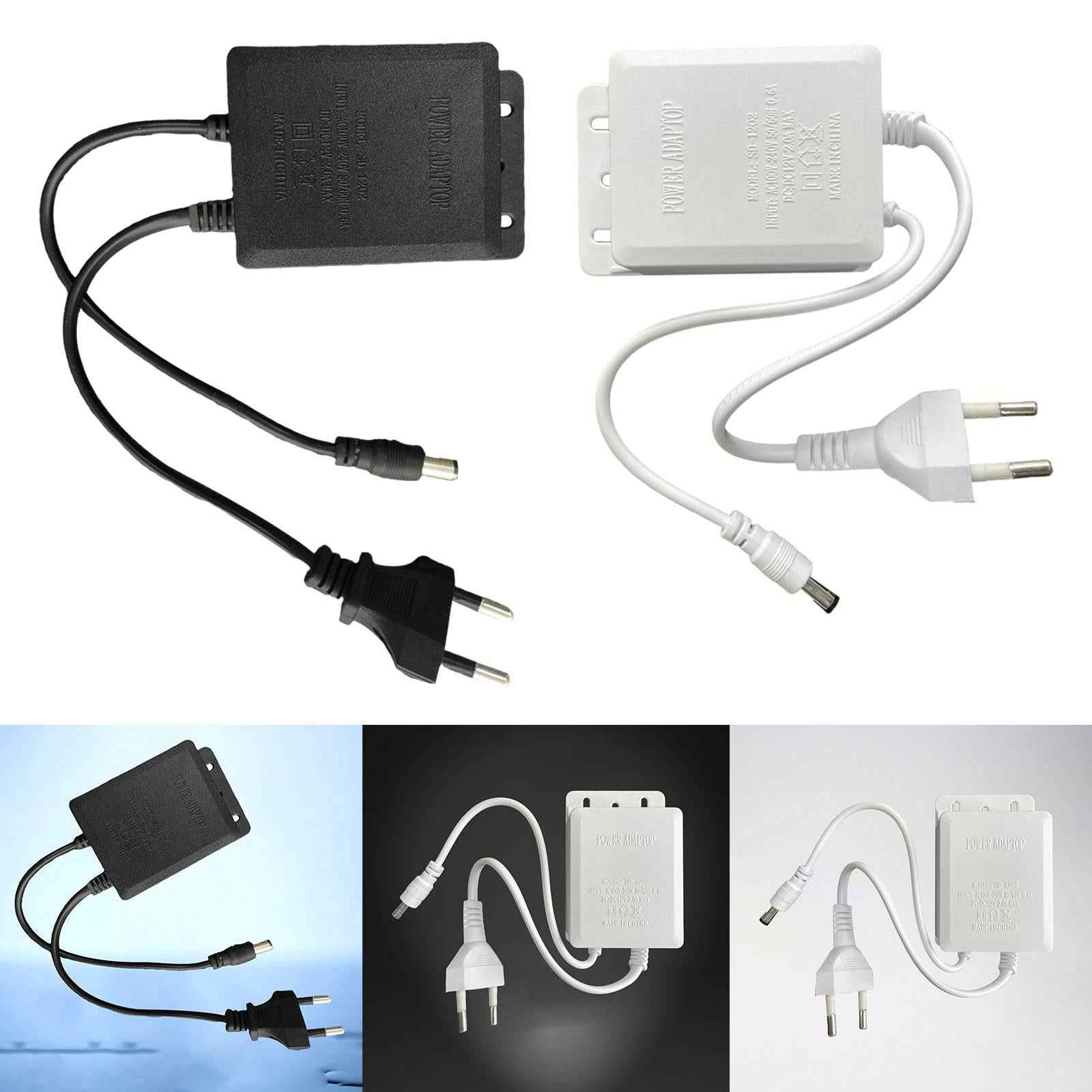 12V 2A AC Adapter Charger Power Supply Cord for CCTV Camera LED Strip Lights black