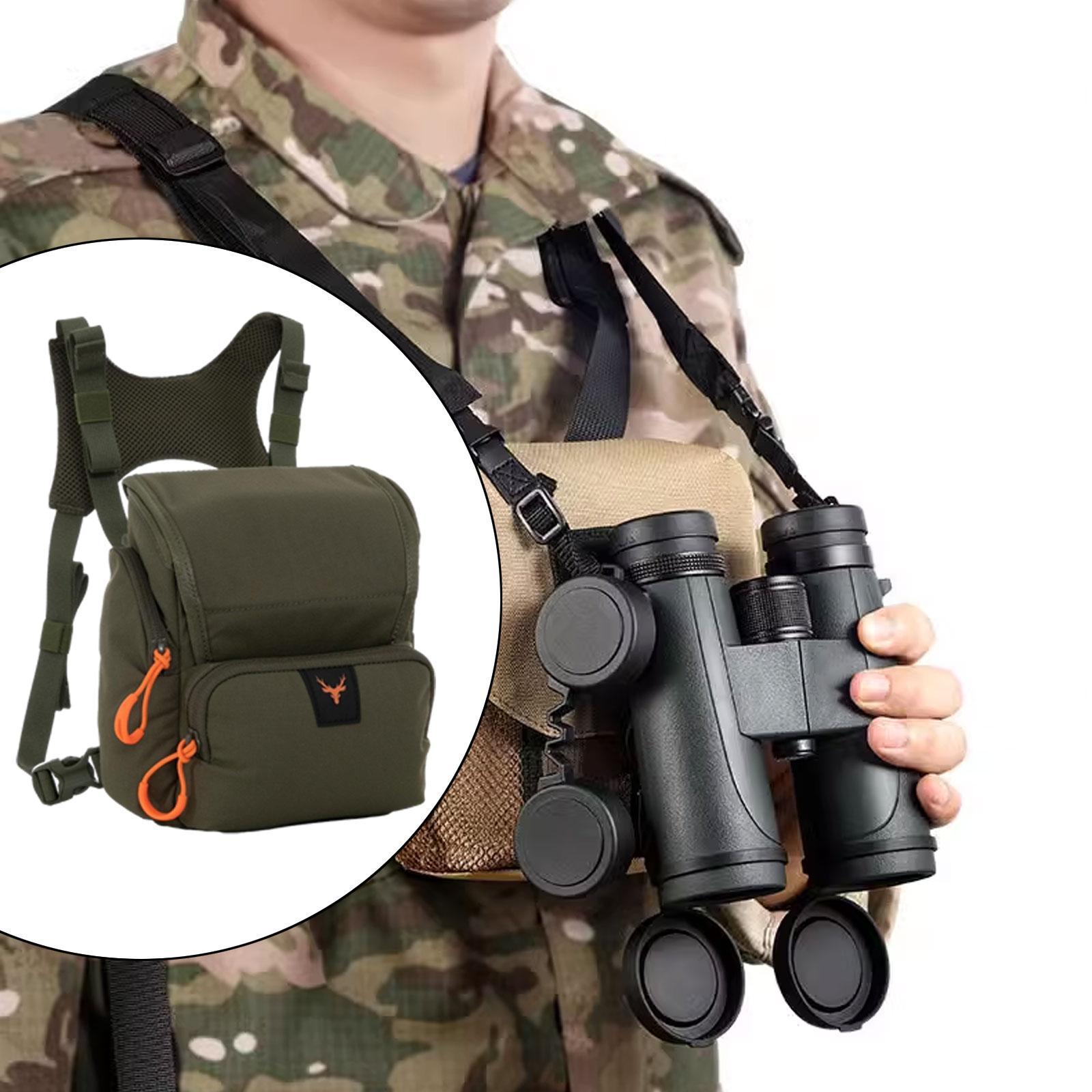Binocular Harness Chest Pack Portable Practical with Rain Cover Carrier Case Green