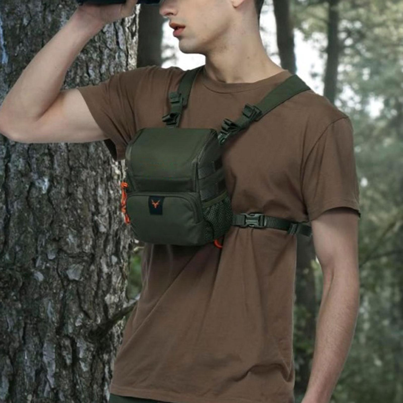 Binocular Harness Chest Pack Portable Practical with Rain Cover Carrier Case Green