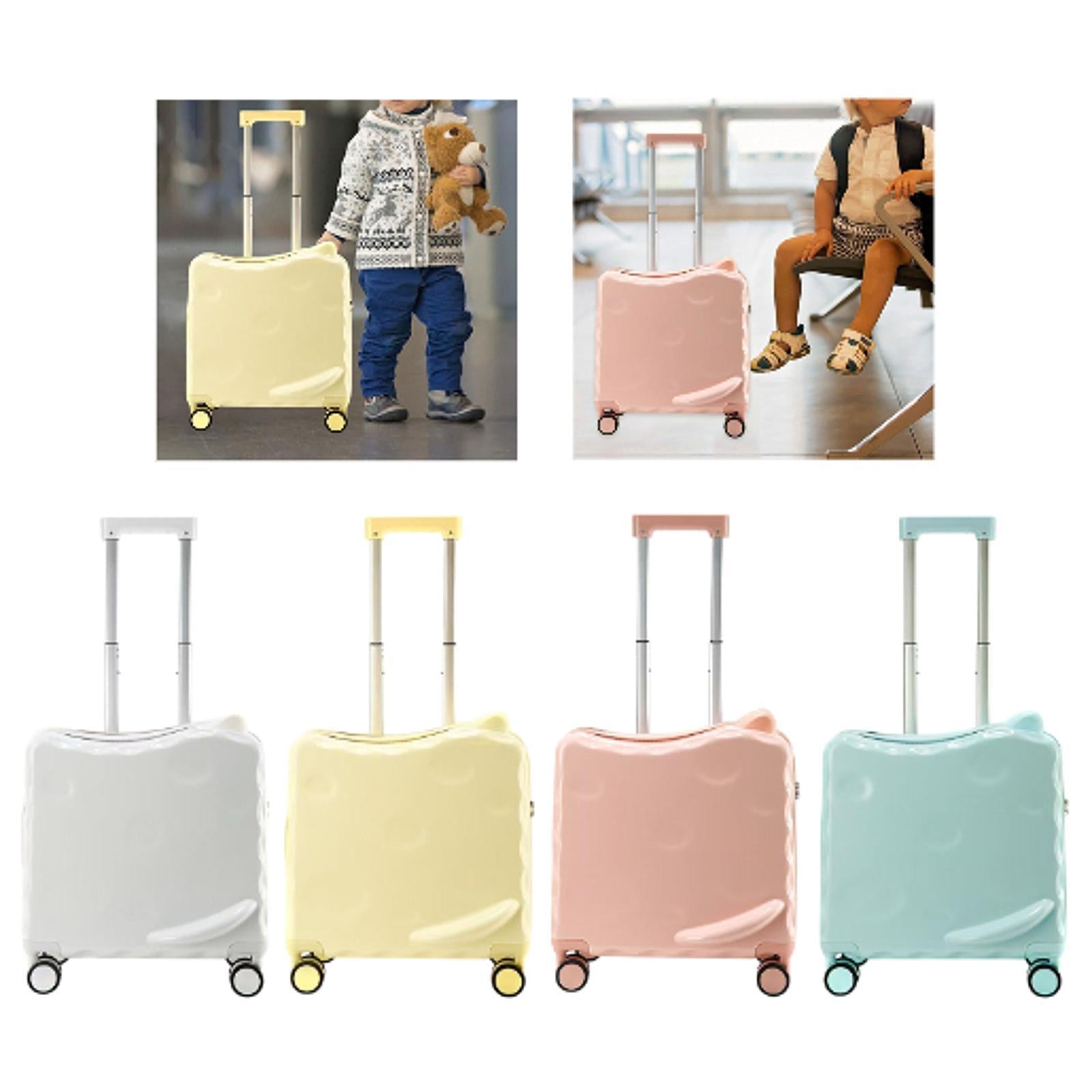 Ride on Suitcase with Wheels 18 Cartoon Trolley Luggage Travel Luggage White"