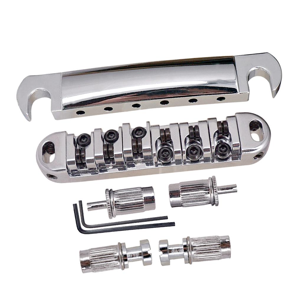 Roller Saddle Bridge Tailpiece for LP Electric Guitar Silver with Black