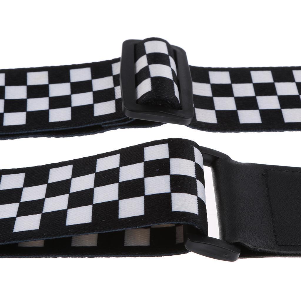 Adjustable Polyester Painting Guitar Strap for Guitar Bass Black White Grid