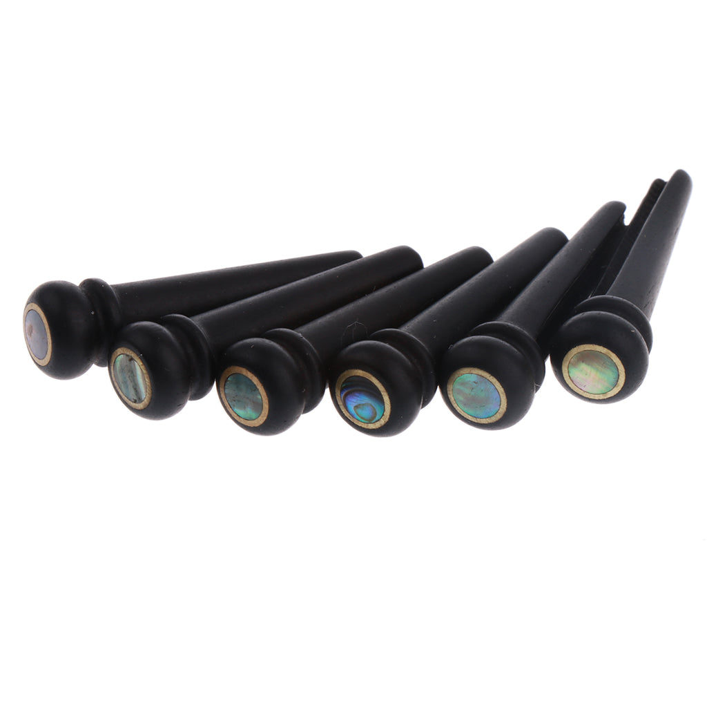 6 Pieces Ebony Wood Bridge Pins Shell Dot Inlay for Acoustic Folk Guitar #4