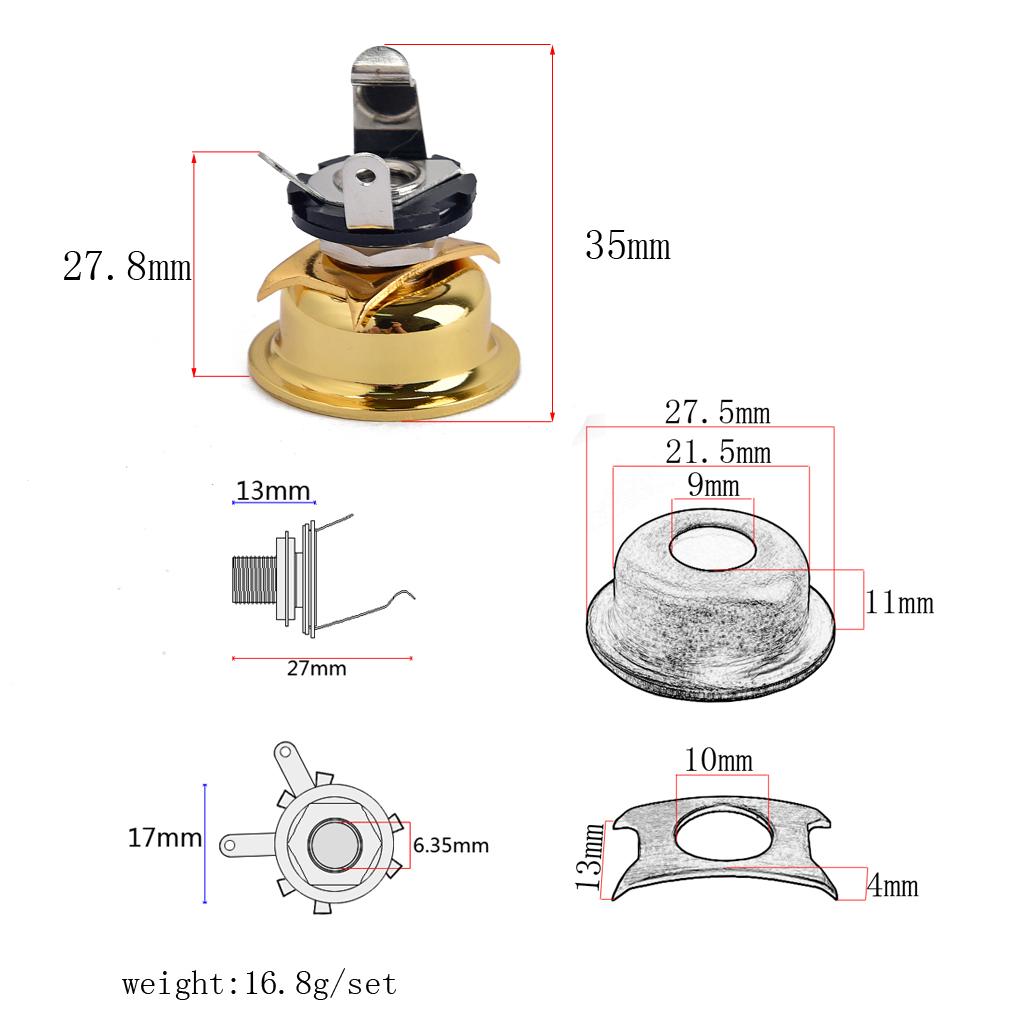 6.35mm 1/4'' Mono Output Jack Socket Plate for Tele Electric Guitar Golden