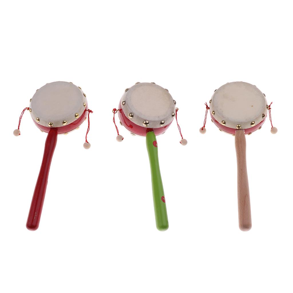 Baby Wooden Hand Bell Shaking Rattle Drum Toy for Educational Gift Green