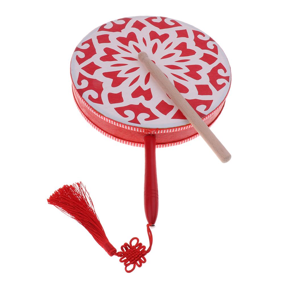 1 Set Red Hand Percussion Fan Drum with Sticks Dance Drum 8inch