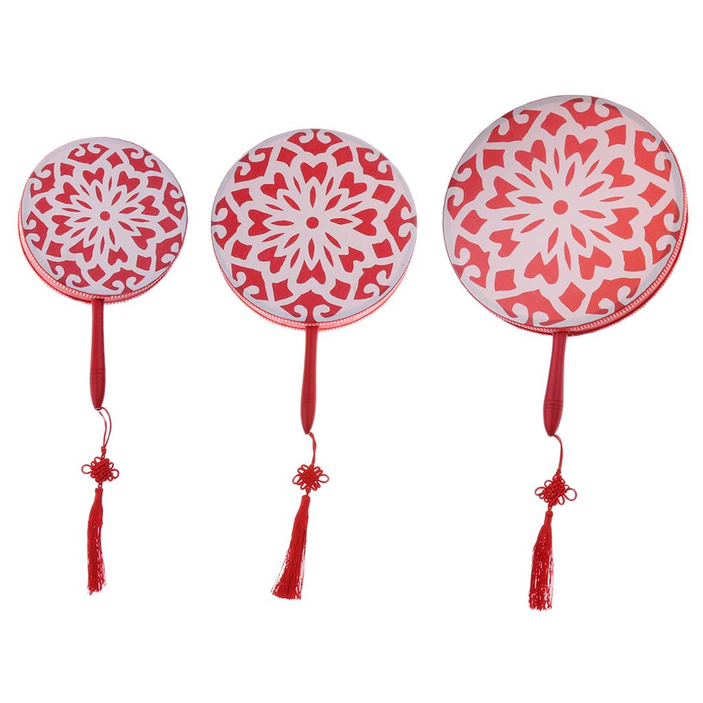 1 Set Red Hand Percussion Fan Drum with Sticks Dance Drum 8inch