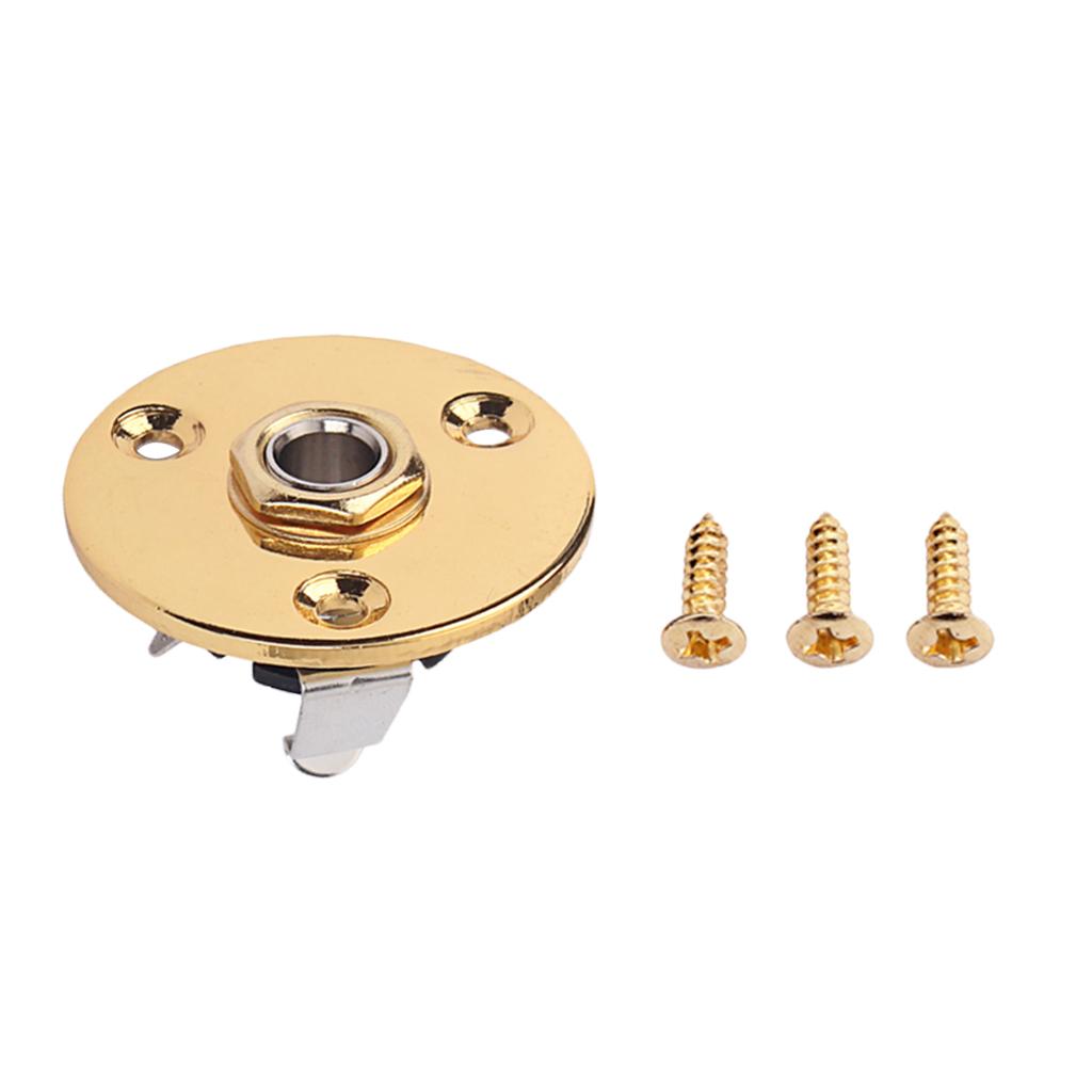 Round Guitar Output Jack Plug Socket Plate Screws Replacement Parts Gold