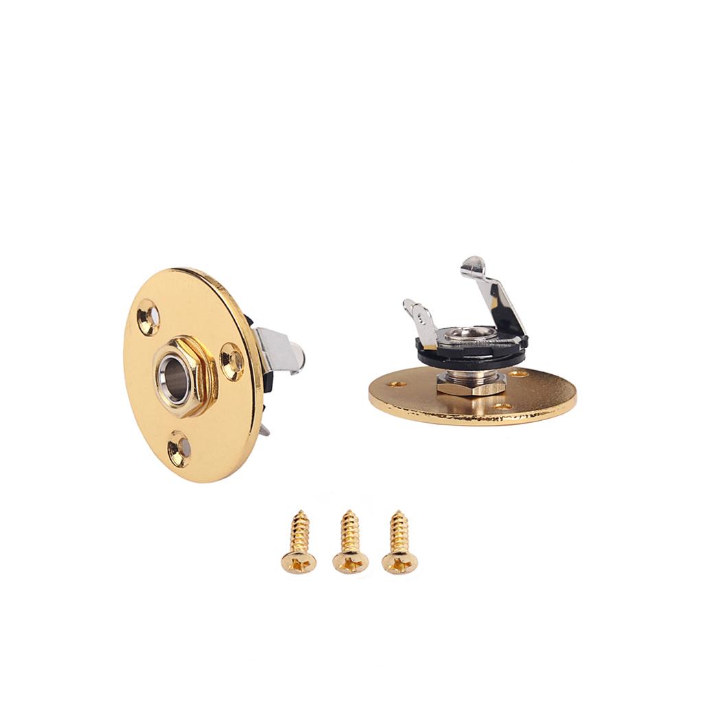 Round Guitar Output Jack Plug Socket Plate Screws Replacement Parts Gold