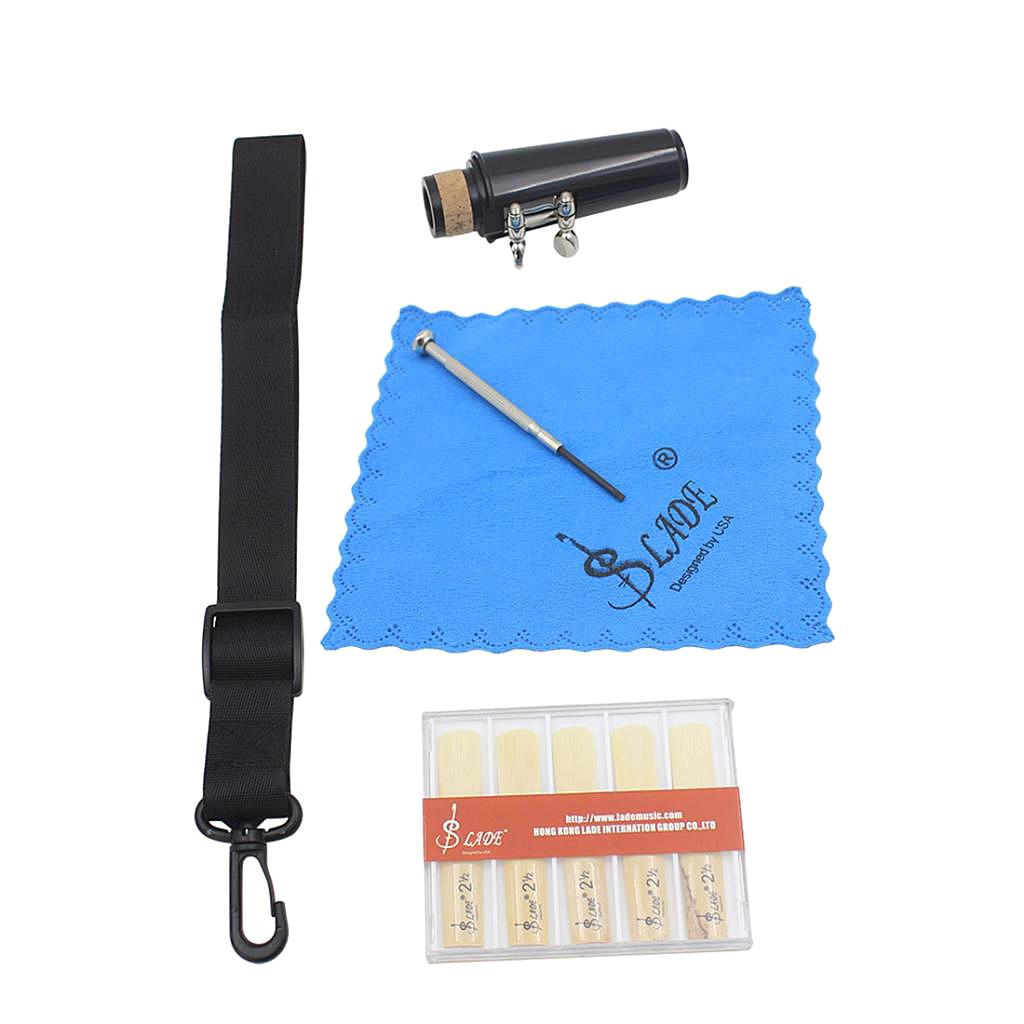 LADE 6 PCS Set Mouthpiece Neck Strap Clarinet Cap Cleaning Cloth Reeds Parts