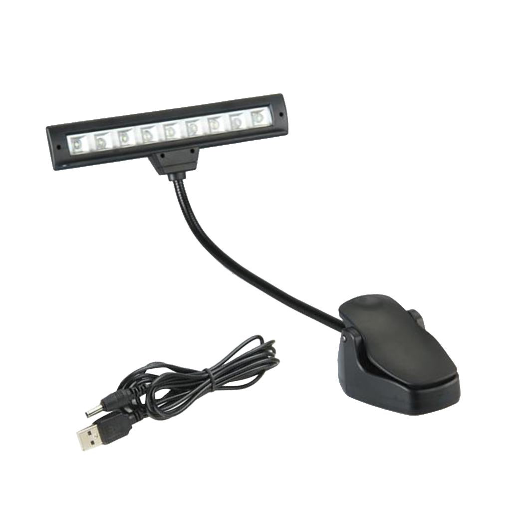 Black Music Stand Clip On Orchestra 9 White LED Book Reading Light Lamp
