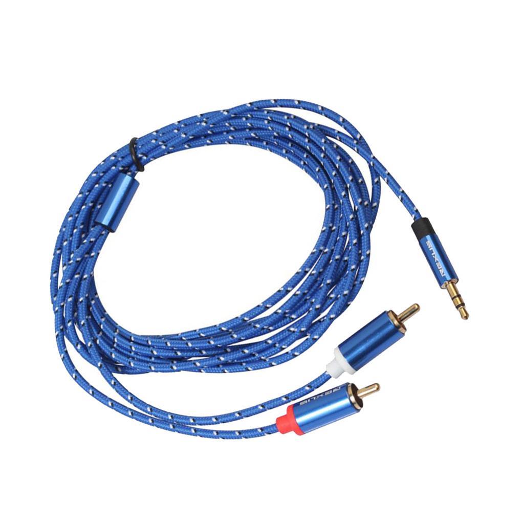 Blue Braided 1/8'' Jack 3.5mm Stereo Male to 2 RCA Male Audio Cable 300cm