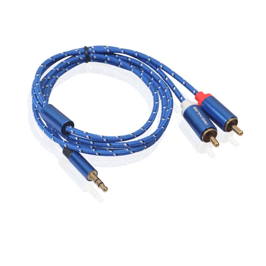 Blue Braided 1/8'' Jack 3.5mm Stereo Male to 2 RCA Male Audio Cable 300cm