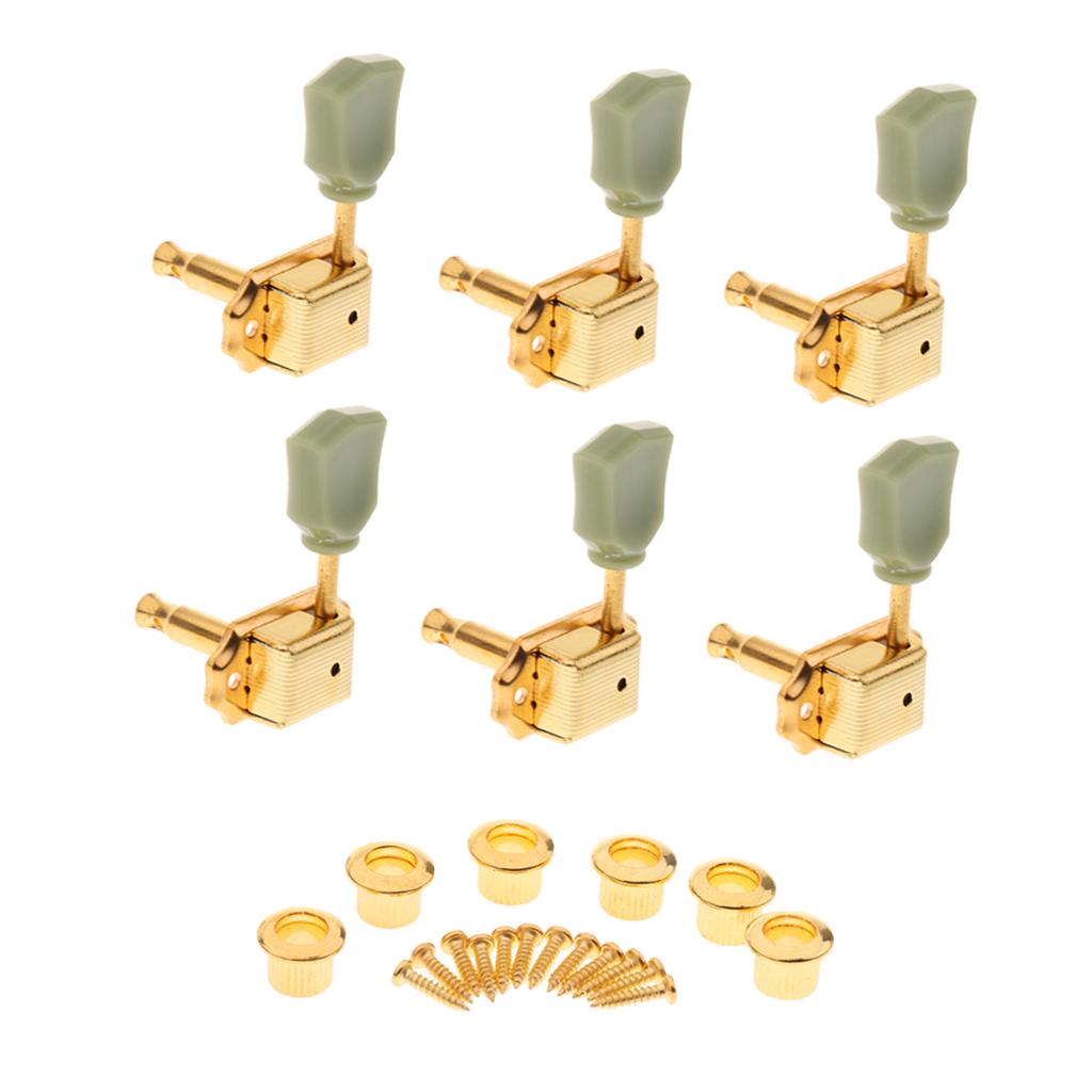 6 Pcs Acoustic Guitar Tuning Pegs Key Buttons Caps Knobs w/ Screws Gold