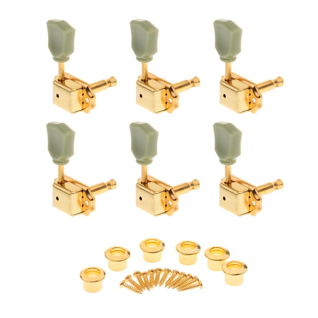6 Pcs Acoustic Guitar Tuning Pegs Key Buttons Caps Knobs w/ Screws Gold