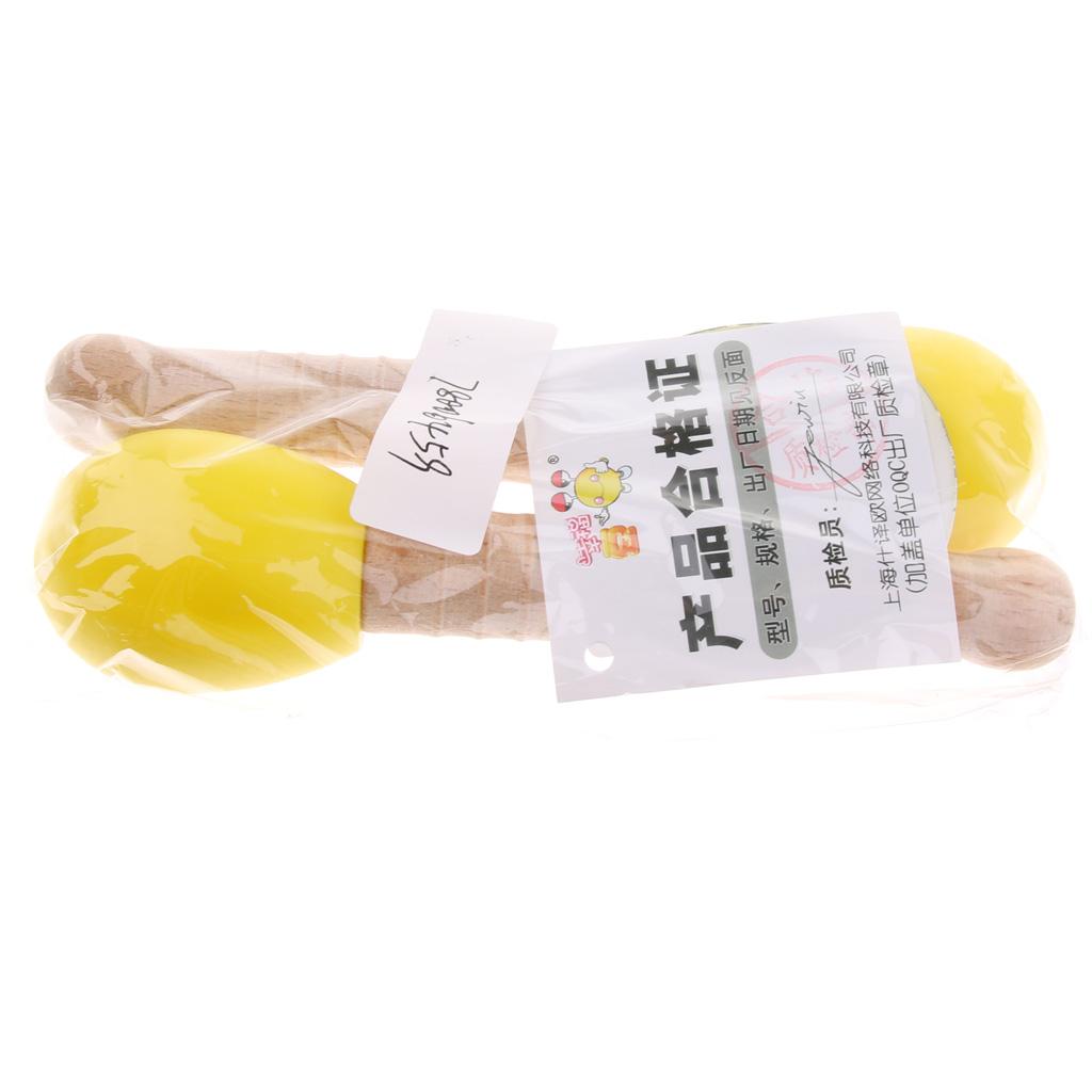 2 Pcs Wooden Sand Hammer Handbell for Kids Learning Educational Toys Yellow