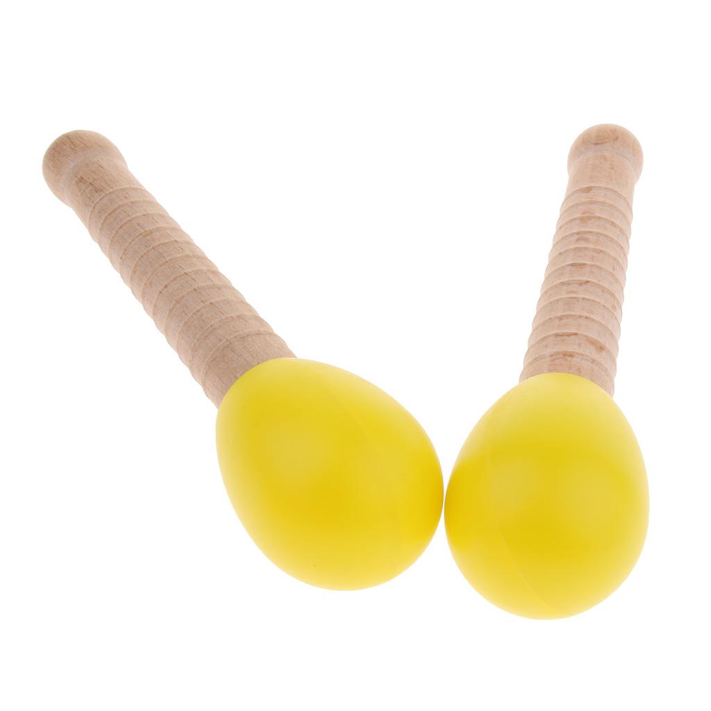 2 Pcs Wooden Sand Hammer Handbell for Kids Learning Educational Toys Yellow