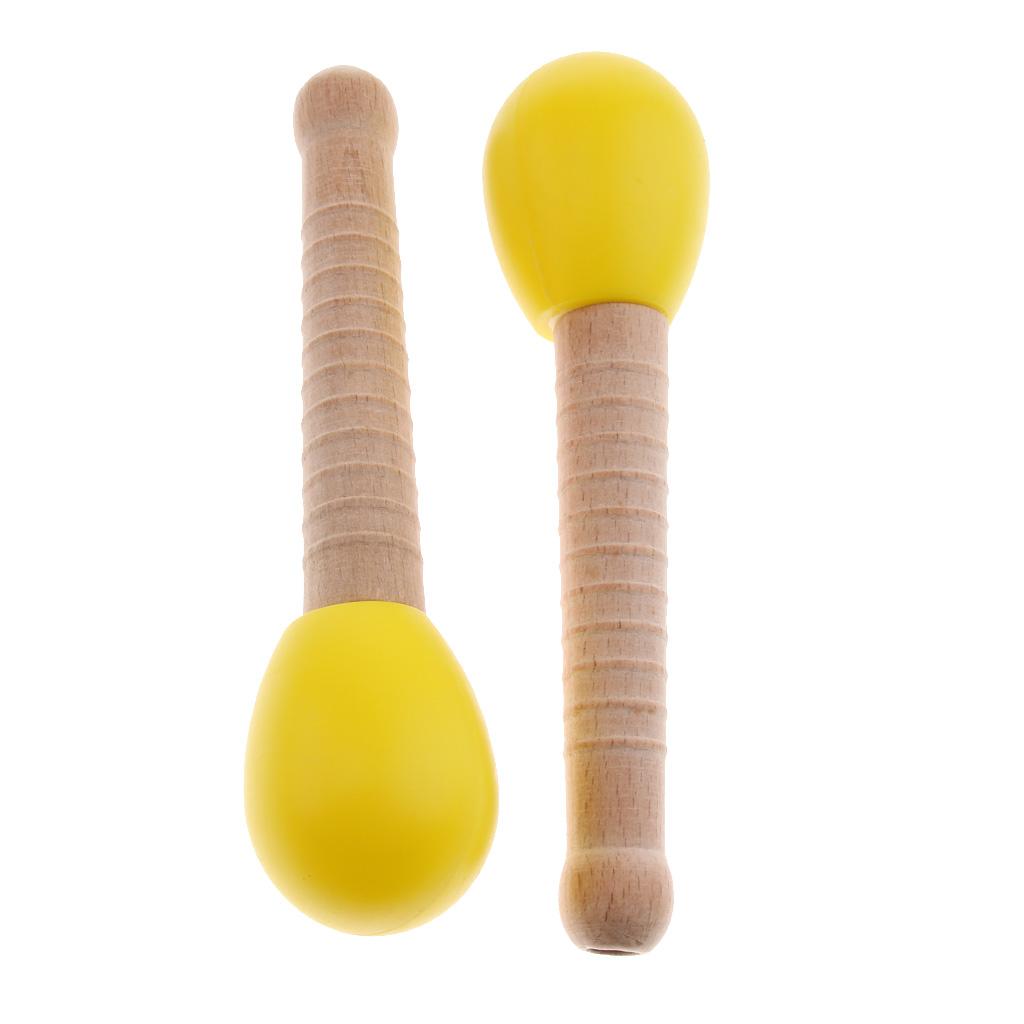 2 Pcs Wooden Sand Hammer Handbell for Kids Learning Educational Toys Yellow