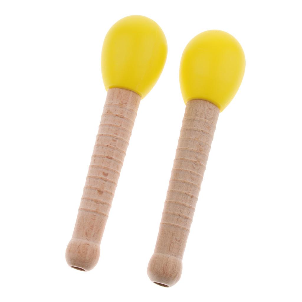 2 Pcs Wooden Sand Hammer Handbell for Kids Learning Educational Toys Yellow
