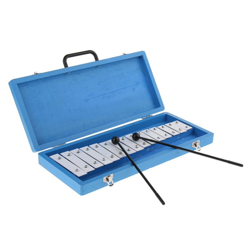 Aluminum 15 Tones Glockenspiel Xylophone in Hard Protective Case Blue