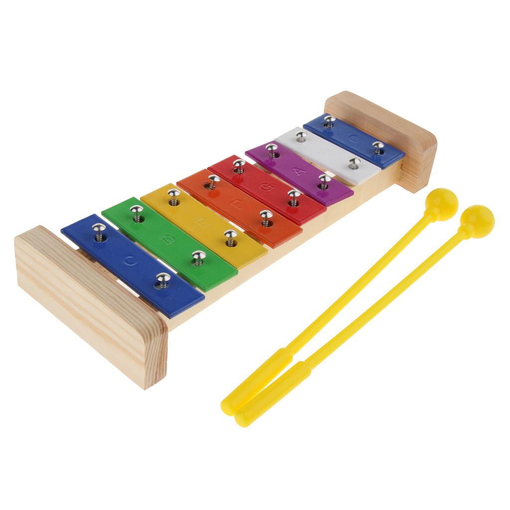 Colorful 8 Tones Hand Knock Xylophone with 2 Wooden Mallets Birthday Gift