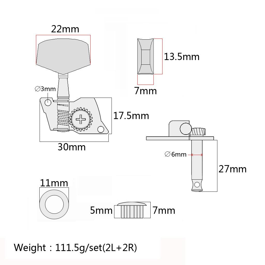2R+2L Guitar Ukulele Tuning Pegs Button Strings Tuning Tuners Heads Parts