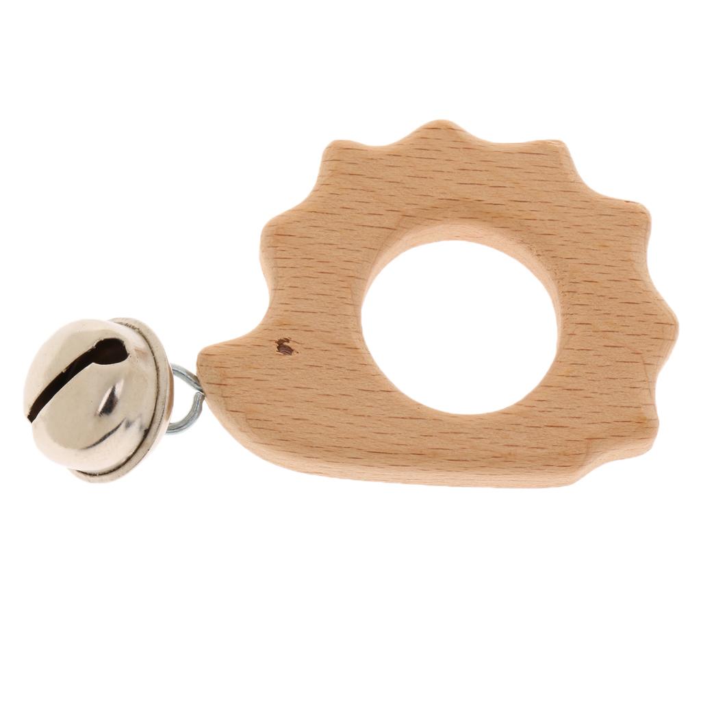 Wood Baby Handbell Rattle Grasping Toy Gifts Hedgehog
