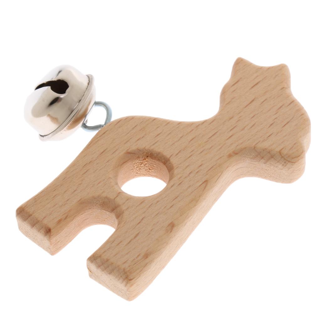 Wood Baby Handbell Rattle Grasping Toy Gifts Fawn