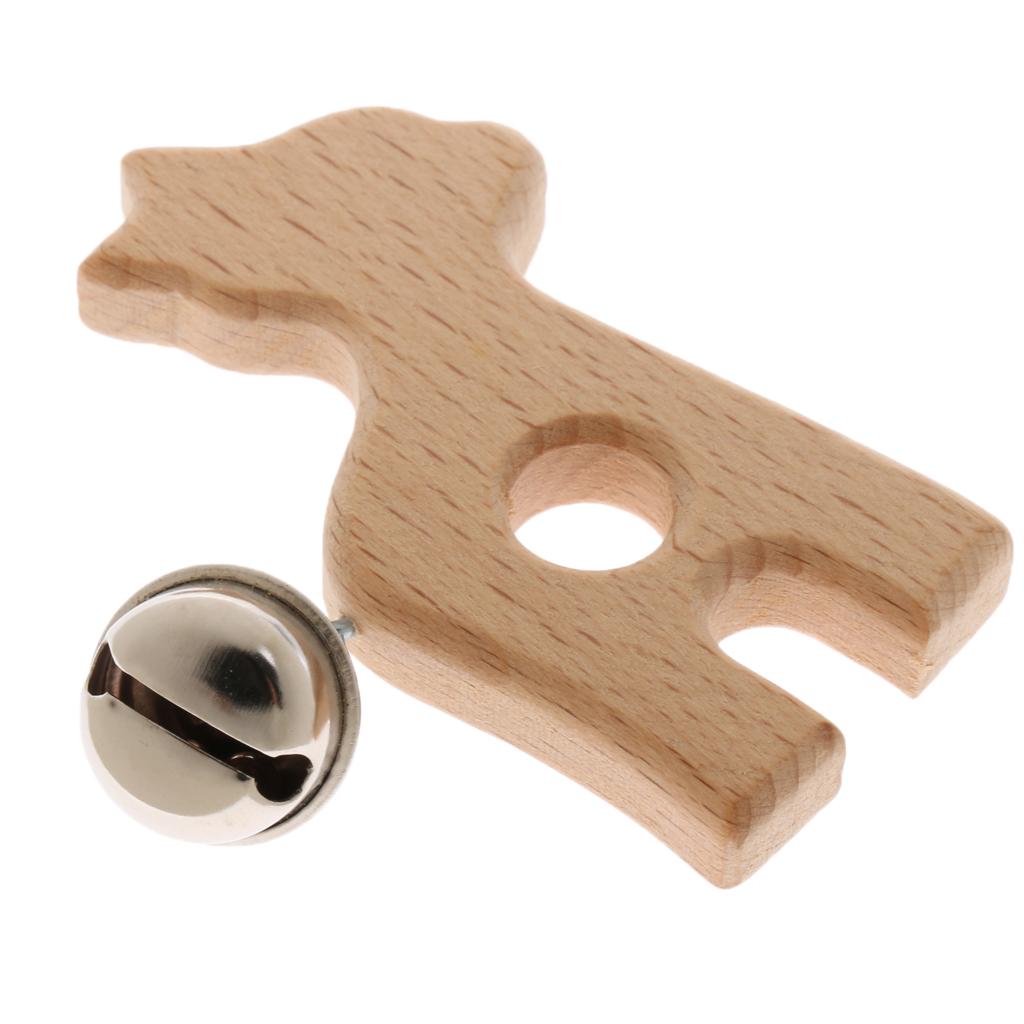 Wood Baby Handbell Rattle Grasping Toy Gifts Fawn