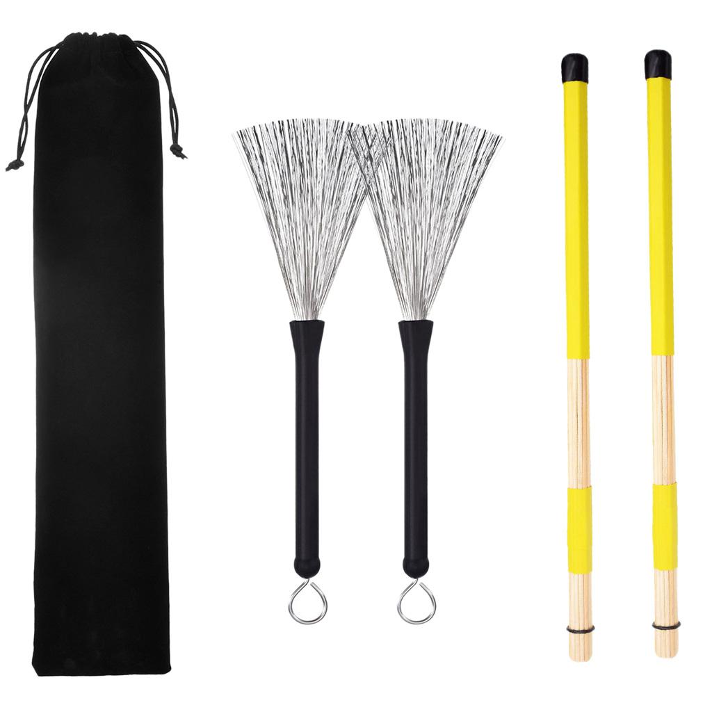 1 Pair Drum Sticks Drum Brushes Set with Storage Bag Yellow